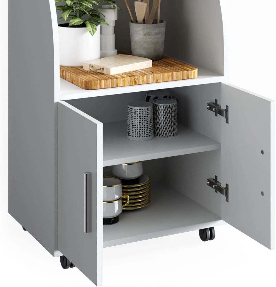 carrello cucina Elio, Bianco, 55 x 83.8 cm, con ruote e ripiano d'appoggio per microonde o dispositivi