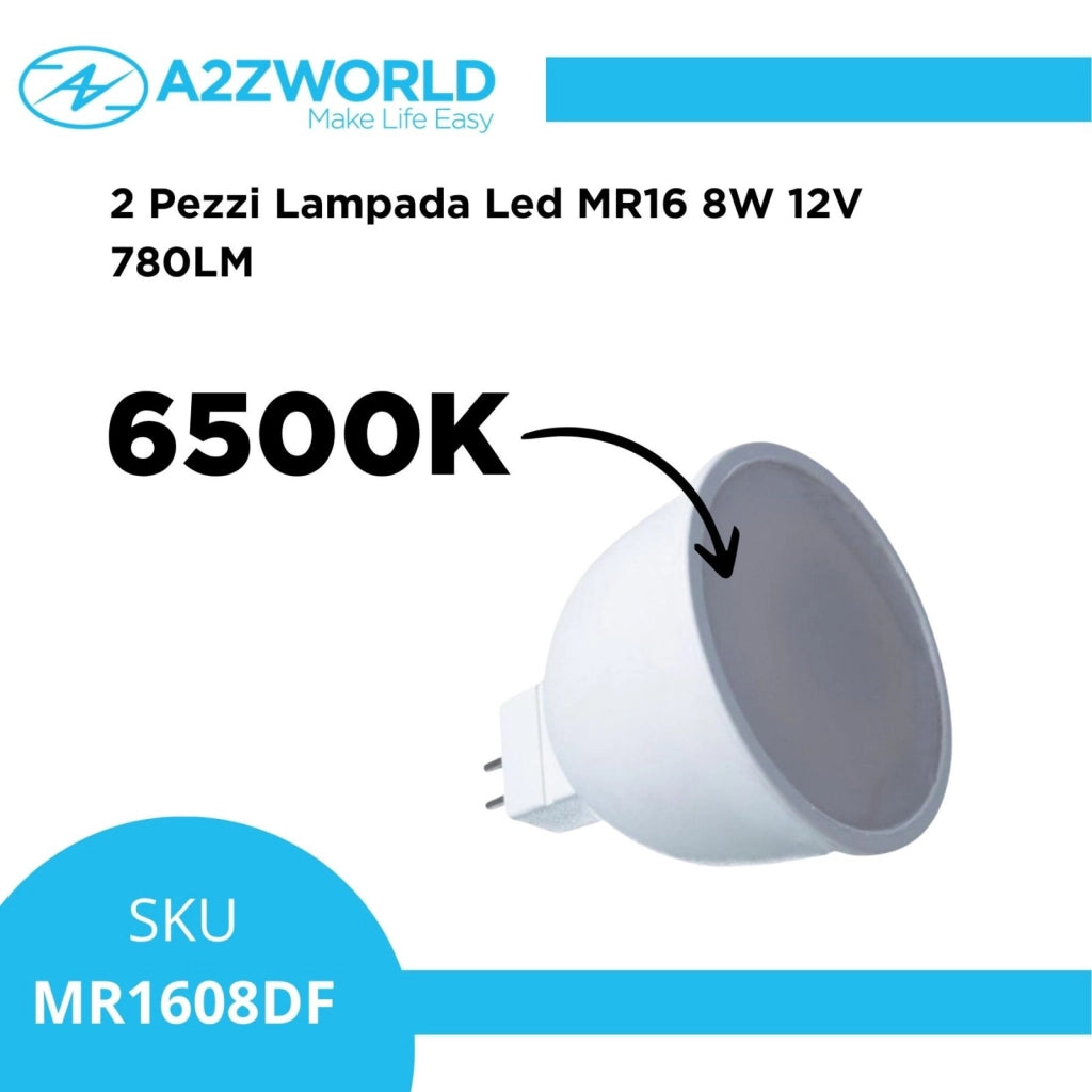 2 Pezzi Lampada Led MR16 8W 12V 780LM Bianco Freddo 6500K