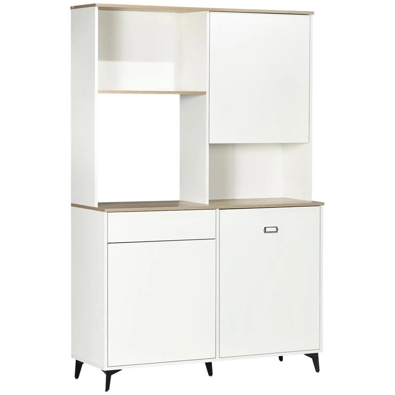 DISPENSA DA CUCINA IN TRUCIOLATO E MDF CON RIPIANI APERTI ARMADIETTI E CASSETTO 119X41X180 CM BIANCO