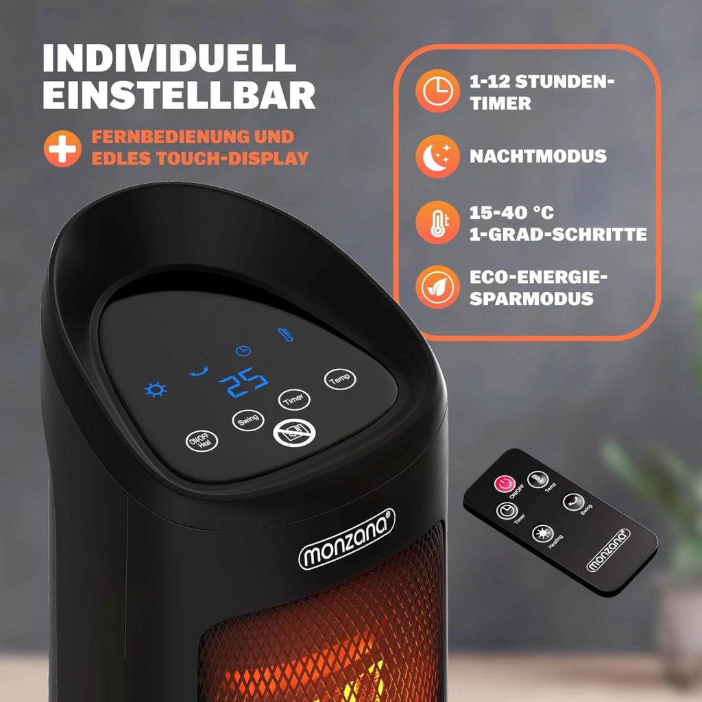 Monzana Stufa 2000W 15-40° Timer Telecomando Oscillazione 120° Timer Termoventilatore Risparmio Energetico Ceramico Nero