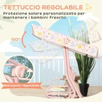 Dondolo per Bambini da Esterno a 2 Posti con Tettuccio Regolabile e Cinture di Sicurezza, 112x75x120 cm, Rosa