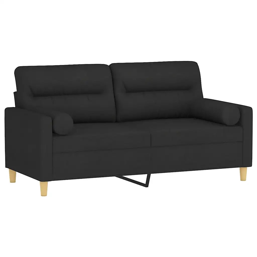 Divano | Divano da soggiorno | Sofa a 2 Posti con Cuscini Nero 140 cm in Tessuto