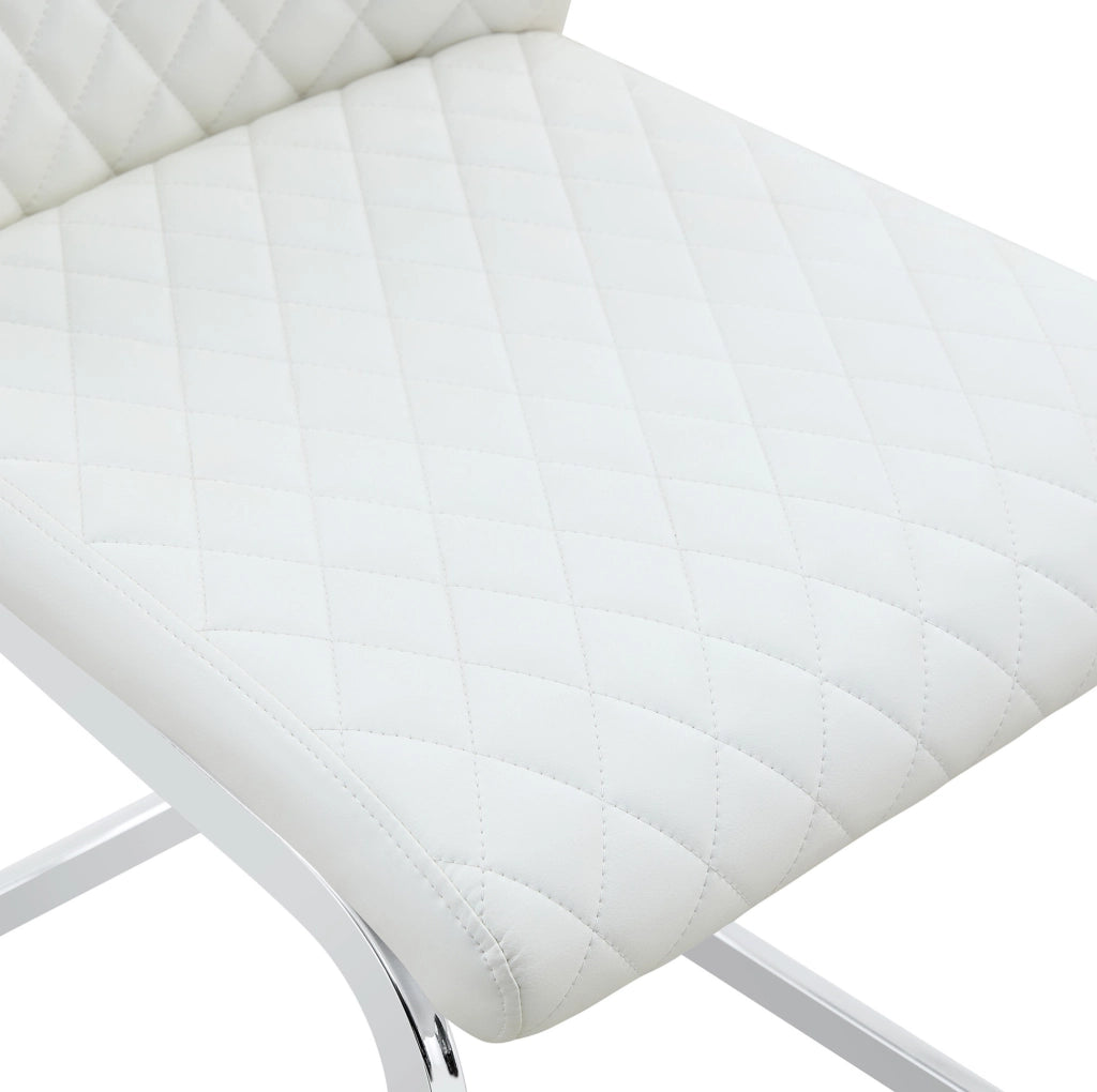 Set di 2 sedie da pranzo con schienale alto 100 cm; PU bianco e struttura metallica argento