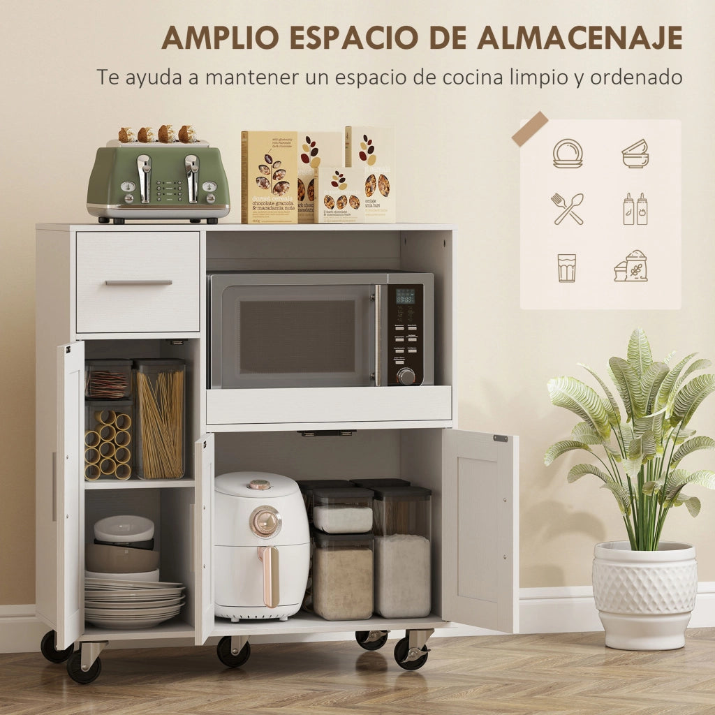 Tavolino da cucina con ruote e cassetto ¨C zephmum ¨C bianco 80x40x88,7 cm