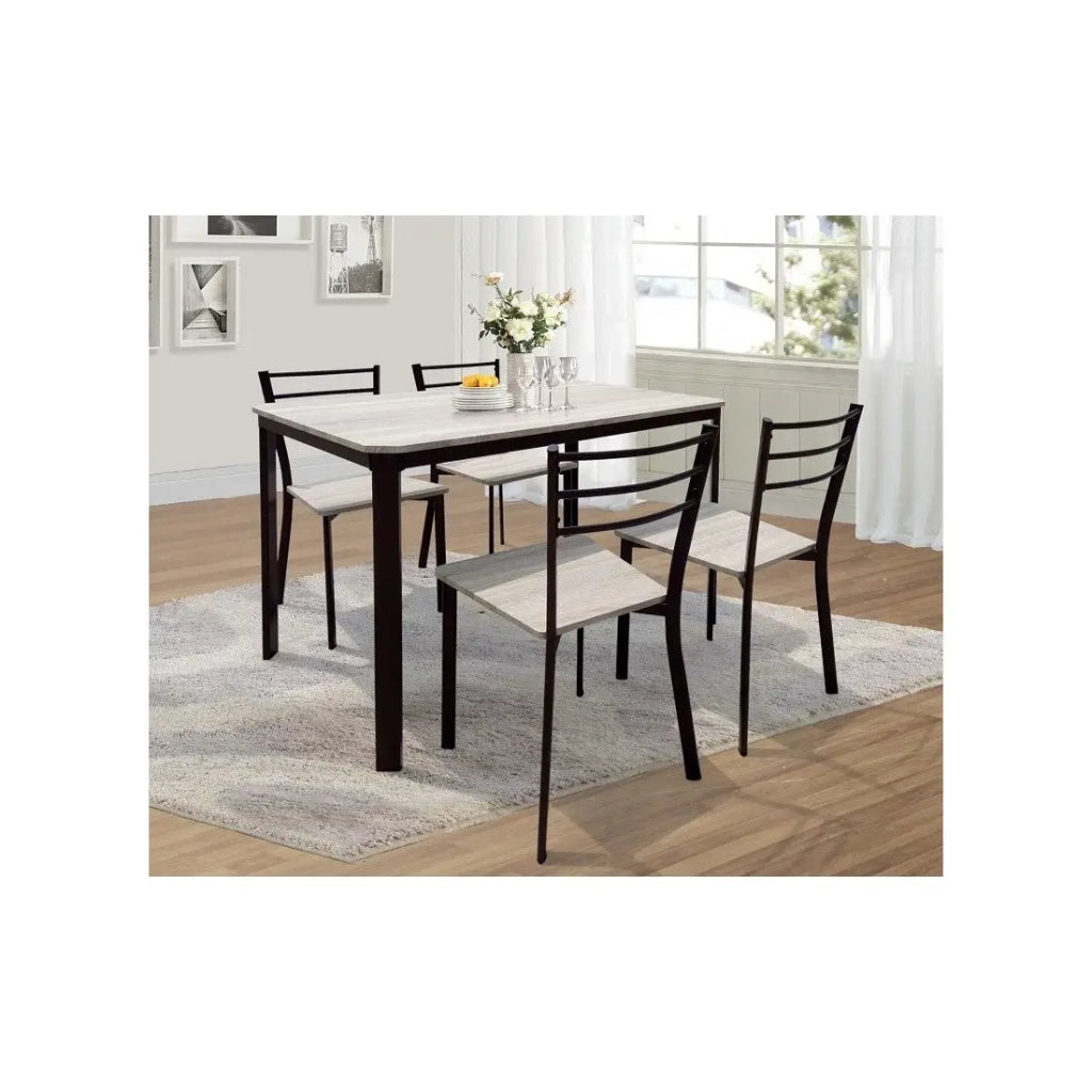 Set tavolo da pranzo LEEDS nero finitura bronzo + 4 sedie – Stile industriale legno e metallo