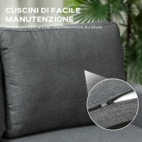 Divano Letto 3 Posti con Chaise e Spazio Contenitore, in Tessuto Effetto Lino, 197x129x85 cm, Grigio Carbone