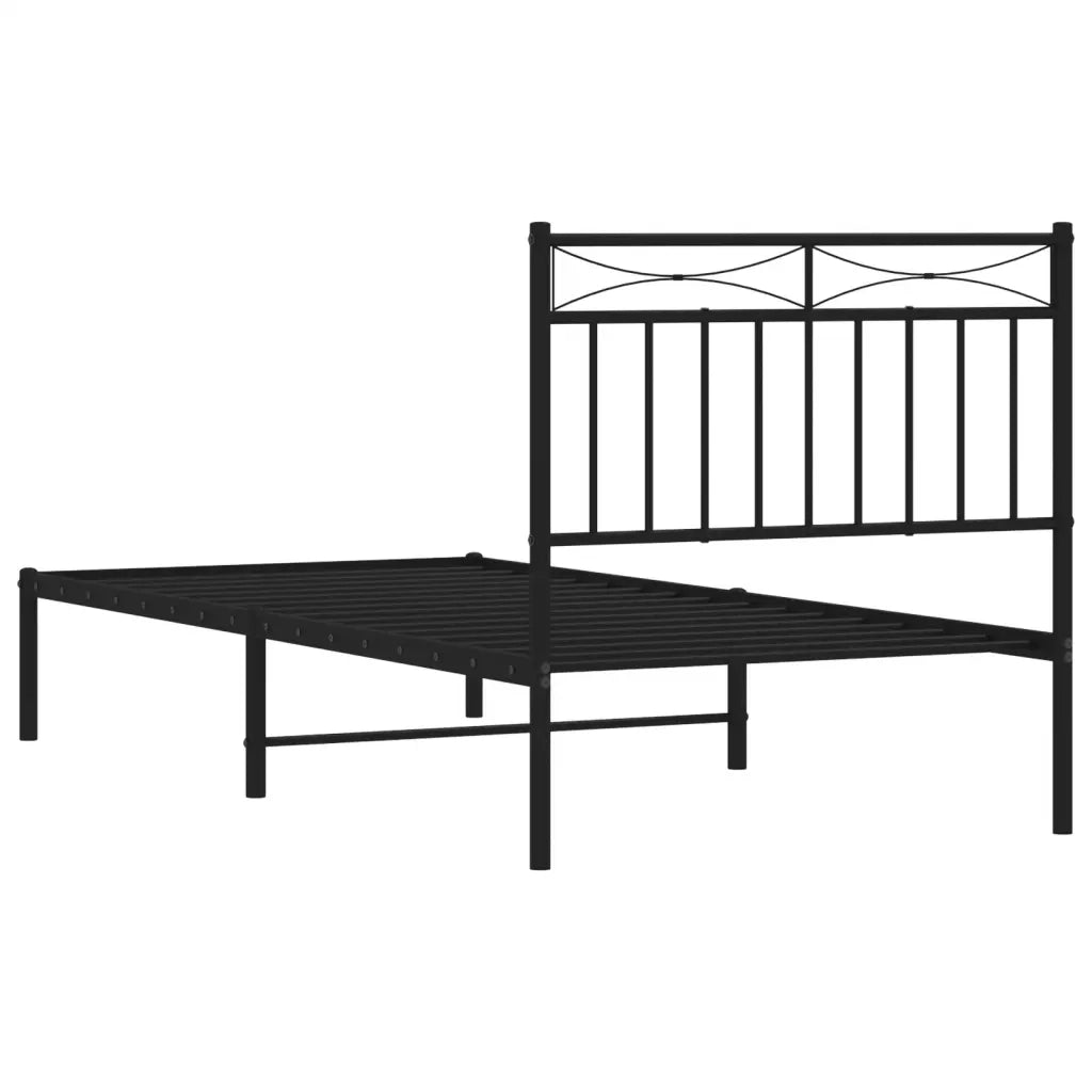 Letto singolo | Letto per adulti | Giroletto con Testiera in Metallo Nero 90x190 cm