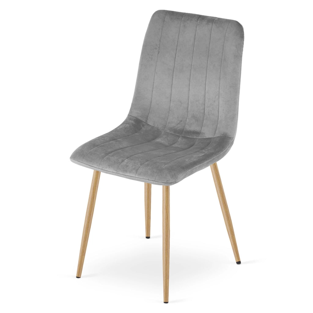 Set di 3 Sedie Lava in Velluto Grigio e Gambe Effetto Legno