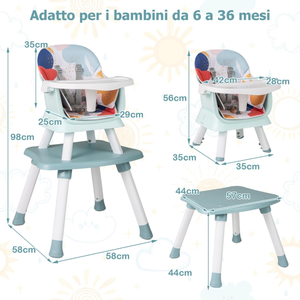Seggiolone per neonati con imbracatura a 5 punti cuscino rimovibile, Seggiolone per bambini convertibile Colorato-Seggioloni