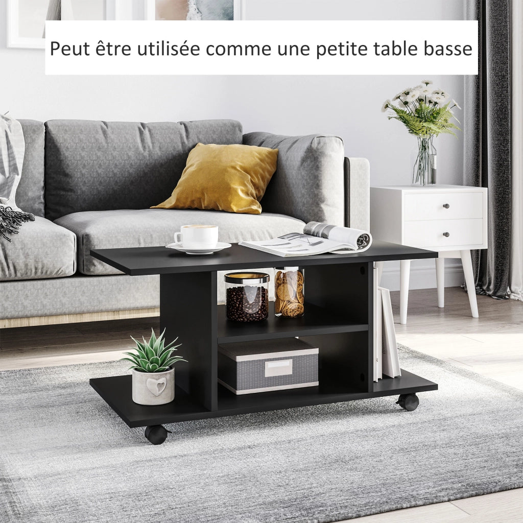 Mobile TV con ruote ¨C Xylo ¨C Legno nero, ripiani, supporto fino 42 pollici, 80x40x40 cm