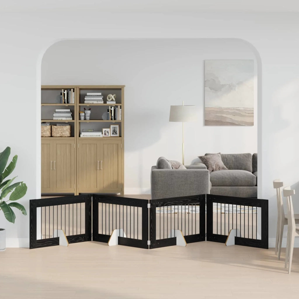 Cancello per cani con supporti 4 pz Rovere Nero 100 x 60 cm CFW6725593