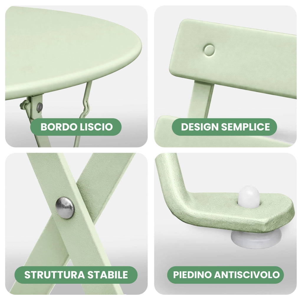 Set di mobili da balcone ORION Tavolo rotondo e 2 sedie nel fresco verde