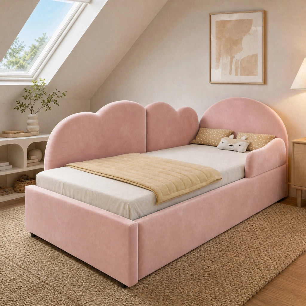 Divano letto L con letto estraibile 90x200 cm in velluto rosa