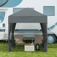 Gazebo da Giardino Pieghevole Pop-up 2 x 2 m con 4 Pareti Laterali Rimovibili, 2 Finestre, Sacca per il Trasporto, Grigio