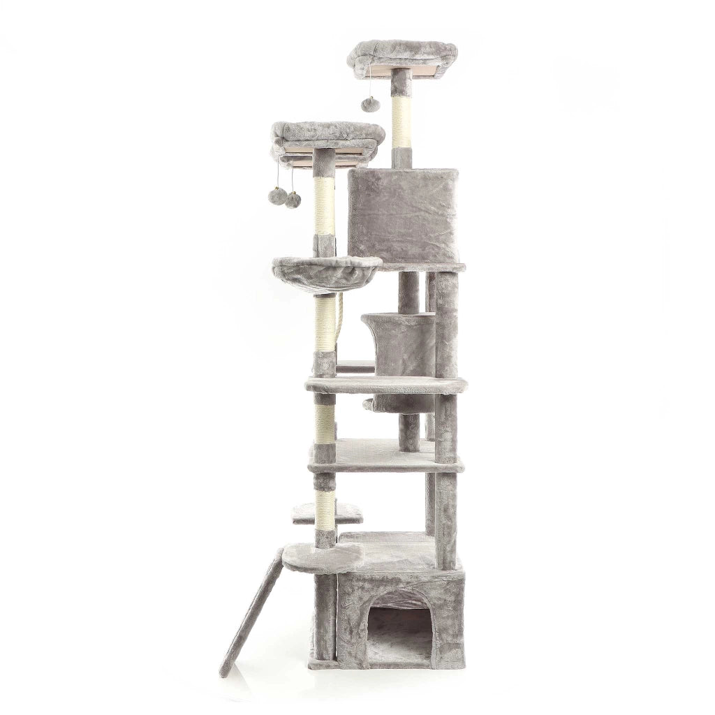 Fudajo Albero tiragraffi 198cm per gatti, grigio con sisal cuccette e amache