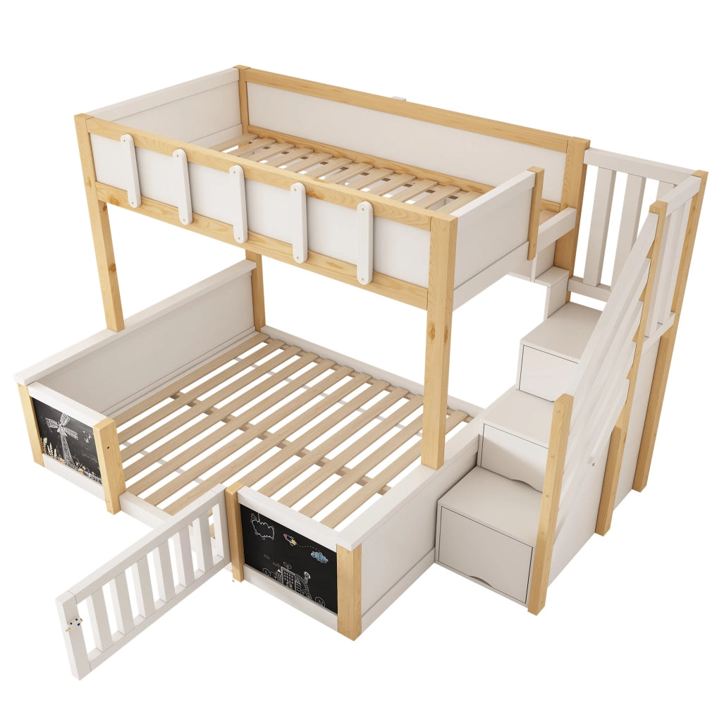 Letto a castello 90x200 e 140x200 cm in legno massello, MDF e compensato bianco