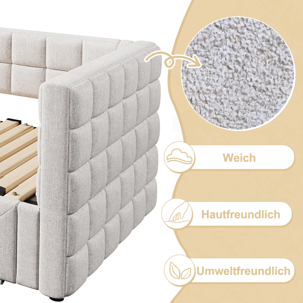 DESMIU Divano letto 90 × 200 cm 1 posto con 2 cassetti, senza materasso, in velluto beige