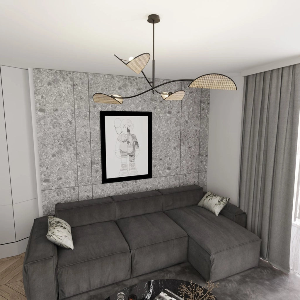 Lampada a sospensione Lotus in acciaio e tessuto effetto velluto