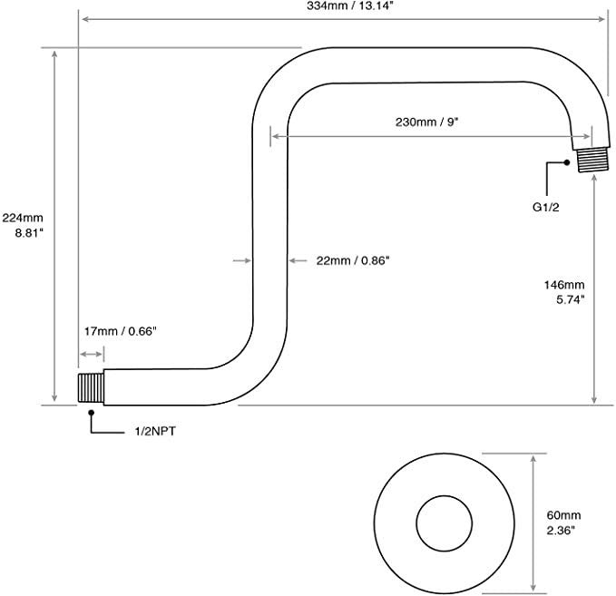 Braccio doccia a sbalzo rialzo tondo