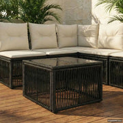 Tavolo da Giardino Nero 55 x 55 x 37 cm Rattan PE e Vetro