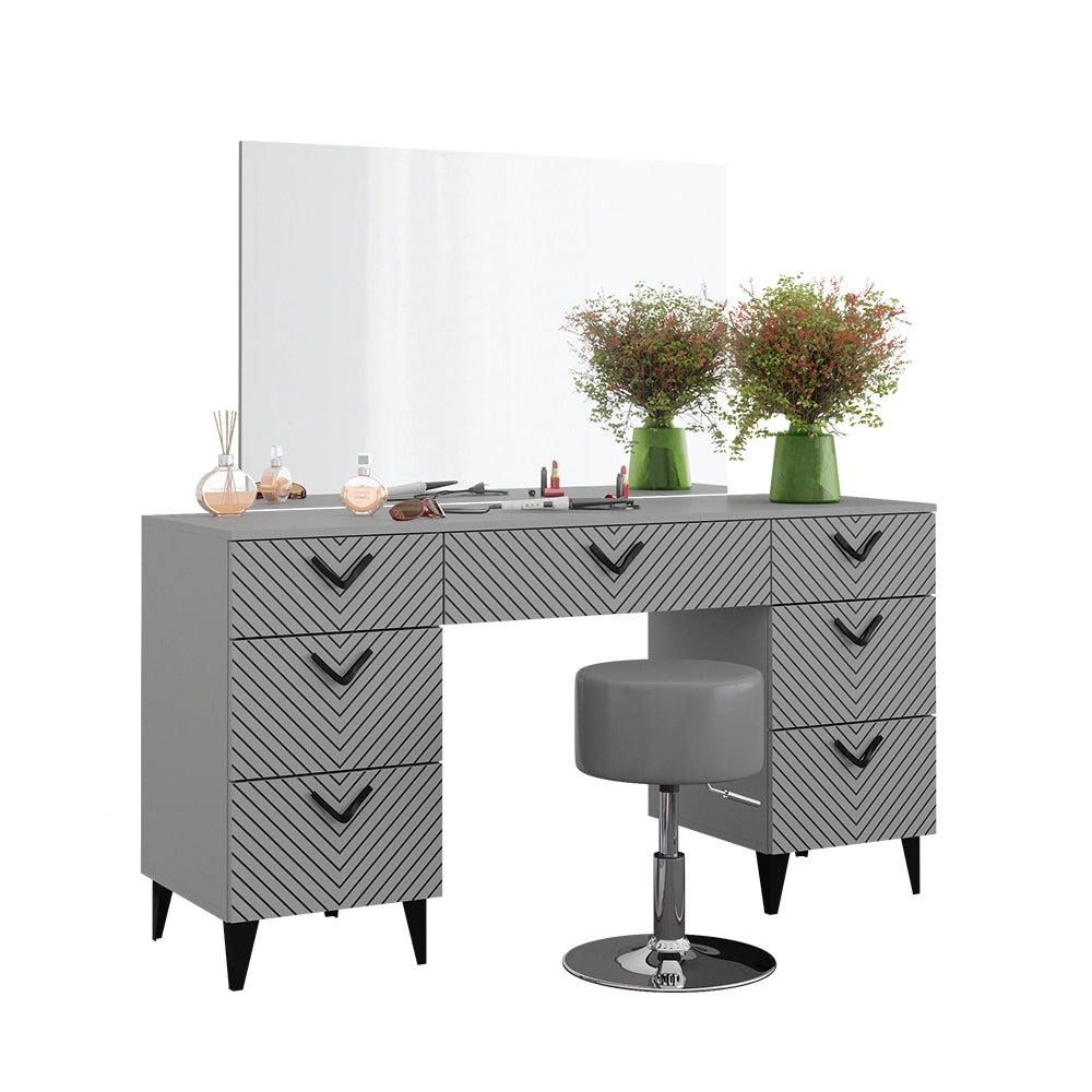 Vicco Tavolo da toeletta Grigio 150 cm con sgabello