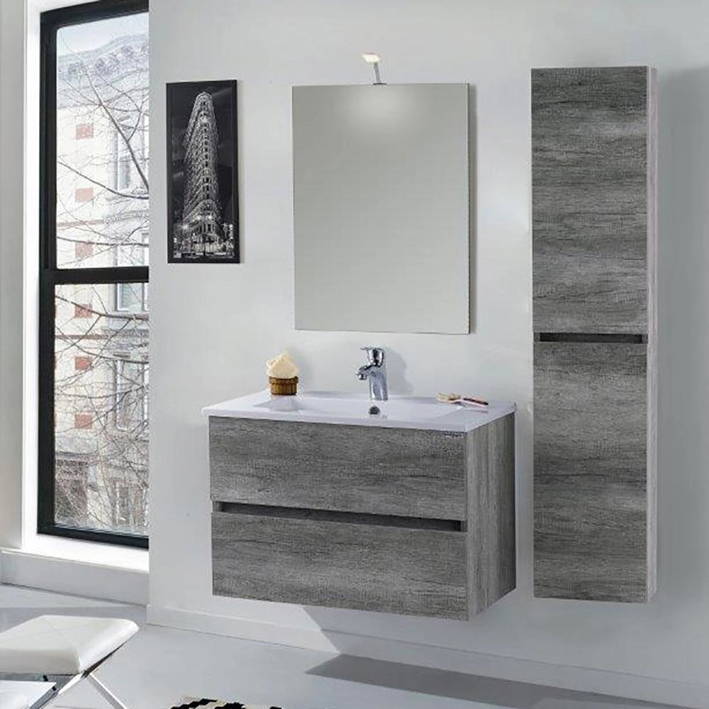 Mobile da Bagno Sospeso 80cm Colonna P32cm Mazzoni Maiorca Light Grigio Cemento