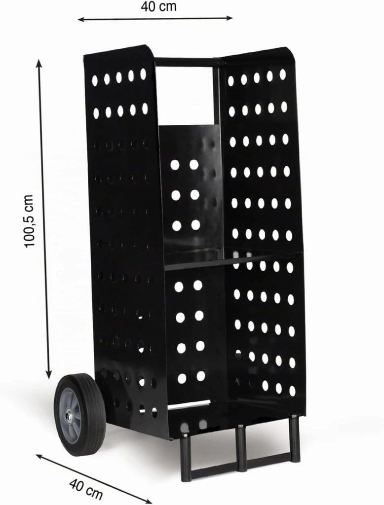 Carrello porta legna da ardere in acciaio nero 40x40x100 cm per il camino
