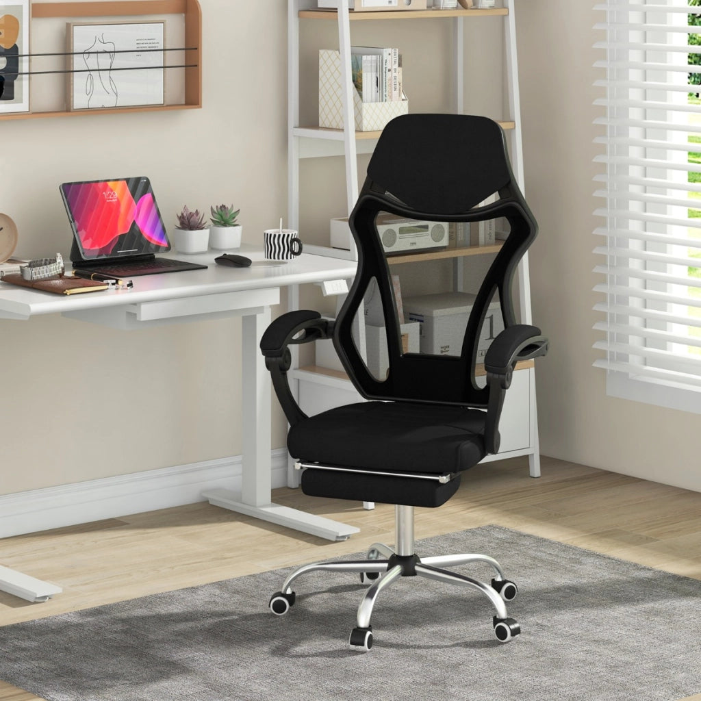 Sedia da ufficio ergonomica in rete con schienale inclinabile e altezza regolabile, Poltrona girevole Nero-Sedie da ufficio
