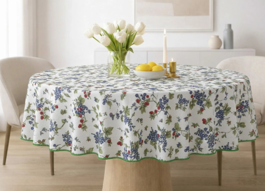 Tovaglia Salotto Cucina 100% Made In Italy Rotonda 180cm Diverse Fantasie - Rotonda 180 - Frutti Di Bosco