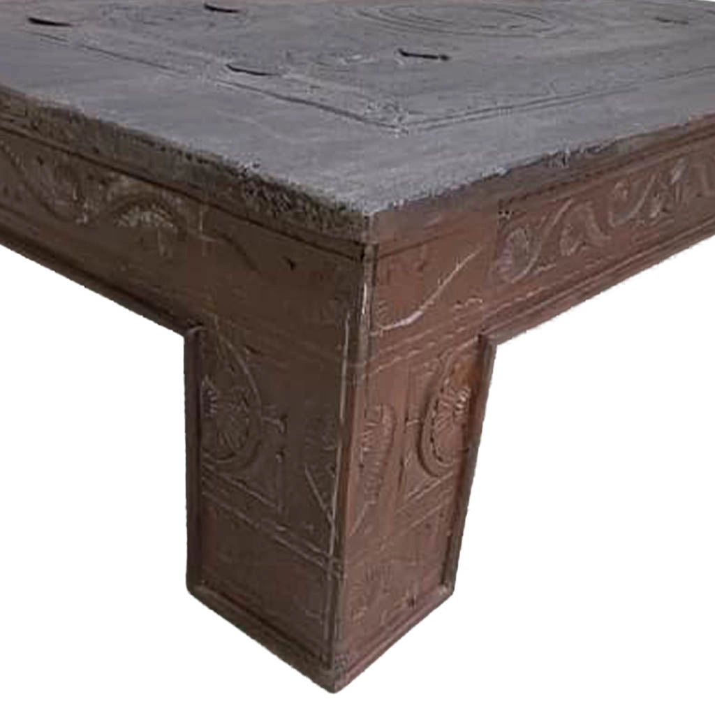 Tavolino in legno artigianale marrone 141x86x37h cm