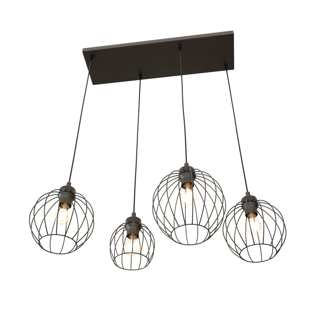 Sospensione Minimal Industrial Hathor 4 Luci Lineari Nera