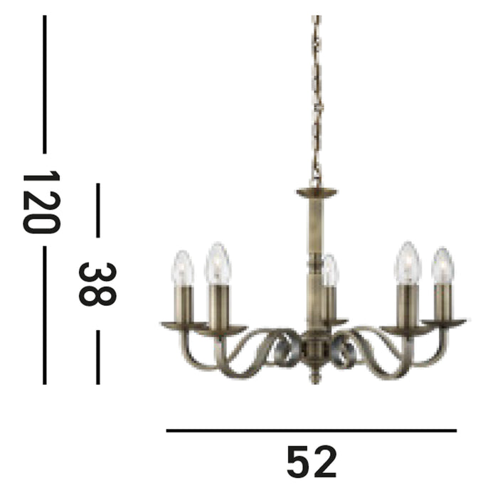 Lampadario Contemporaneo Richmond Acciaio Ottone 5 Luci E14