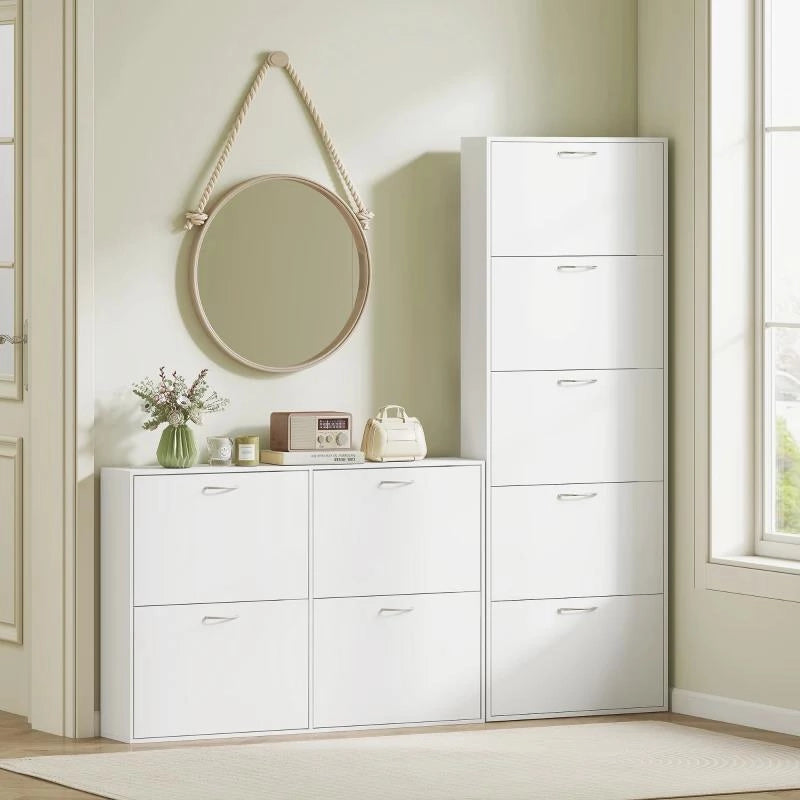 MOBILE SCARPIERA A 5 ANTE ANTIRIBALTAMENTO, IN LEGNO, 65X17X180.5 CM, BIANCO