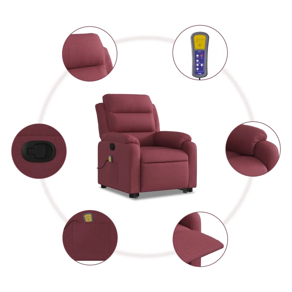Poltrona | Sedia Relax Alzapersona Massaggio Reclinabile Rosso Vino Tessuto