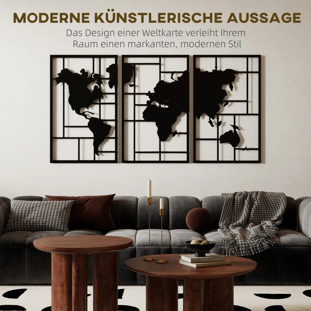 Carta geografica decorativa per parete ¨C zephmum ¨C 3 pezzi, 50x80 cm, nero