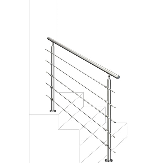 Balaustra Corrimano Ringhiera in acciaio inox 304 spazzolato 150x106cm per interni ed esterni 5 barre trasversali