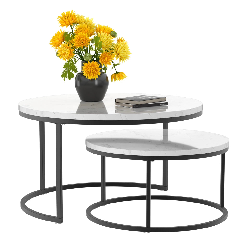 Set di 2 tavolini da salotto impilabili; MDF e metallo; nero