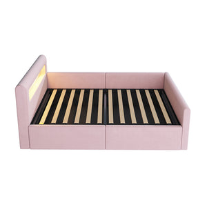 Letto bambino-Xylo-90x200 cm-LED, USB, idraulico, velluto rosa