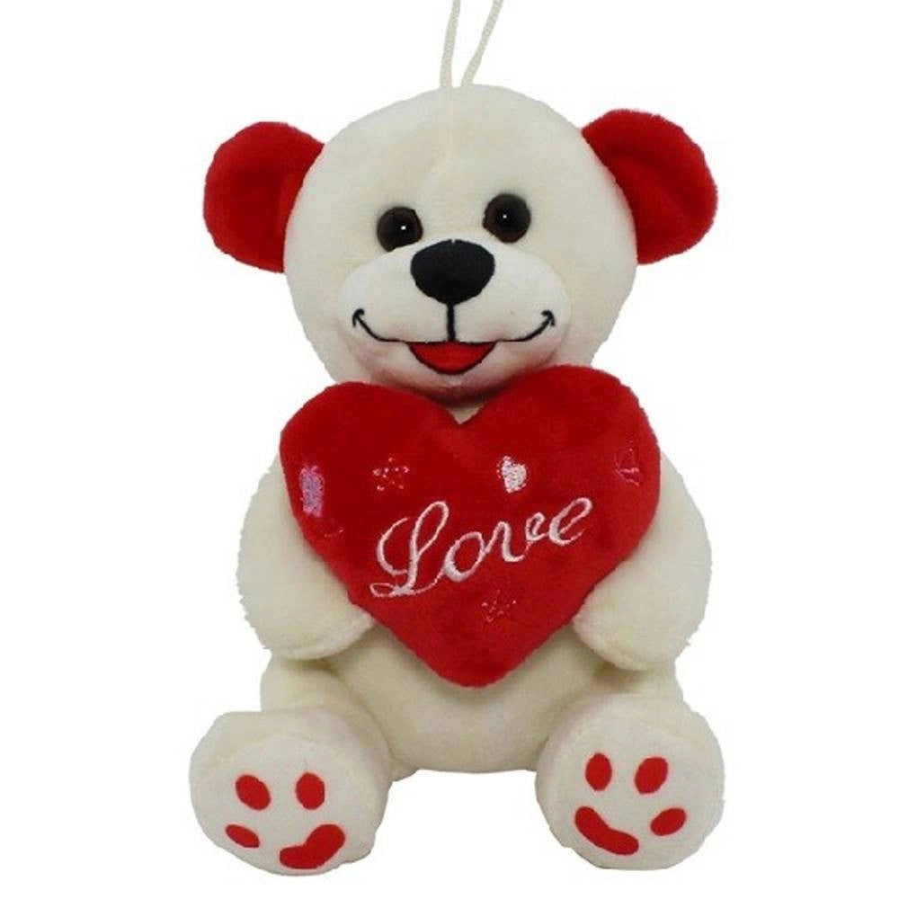 Trade Shop - Orso Peluche Orsetto Con Cuore Scritta Love 16cm Laccio Idea San Valentino 94879 -