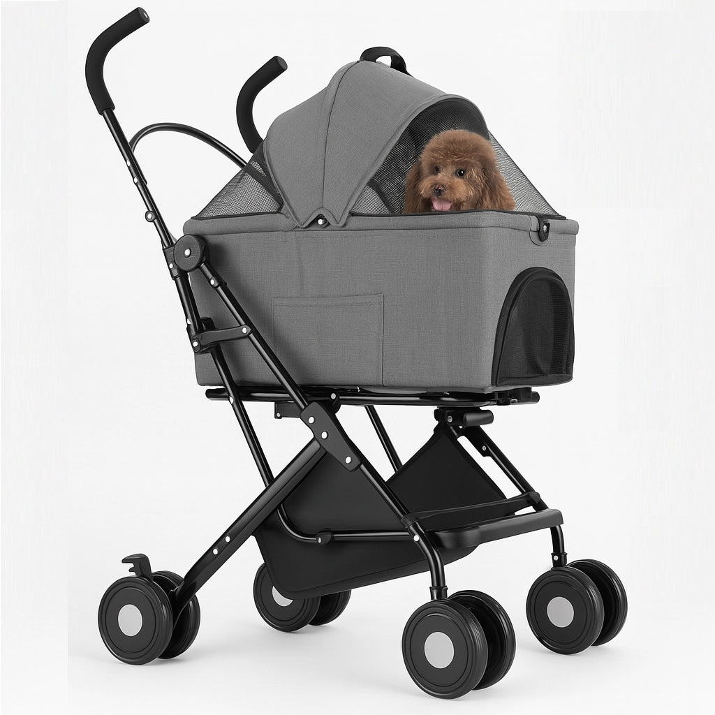 Passeggino Cani e Gatti 2in1 Trasportino Rimovibile e Struttura Pieghevole Robusta Grigio