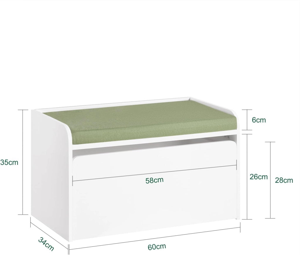 Cassapanca portagiochi per bambini Scatola portaoggetti Scarpiera con sedile Bianco 60x34x35cm KMB80-W