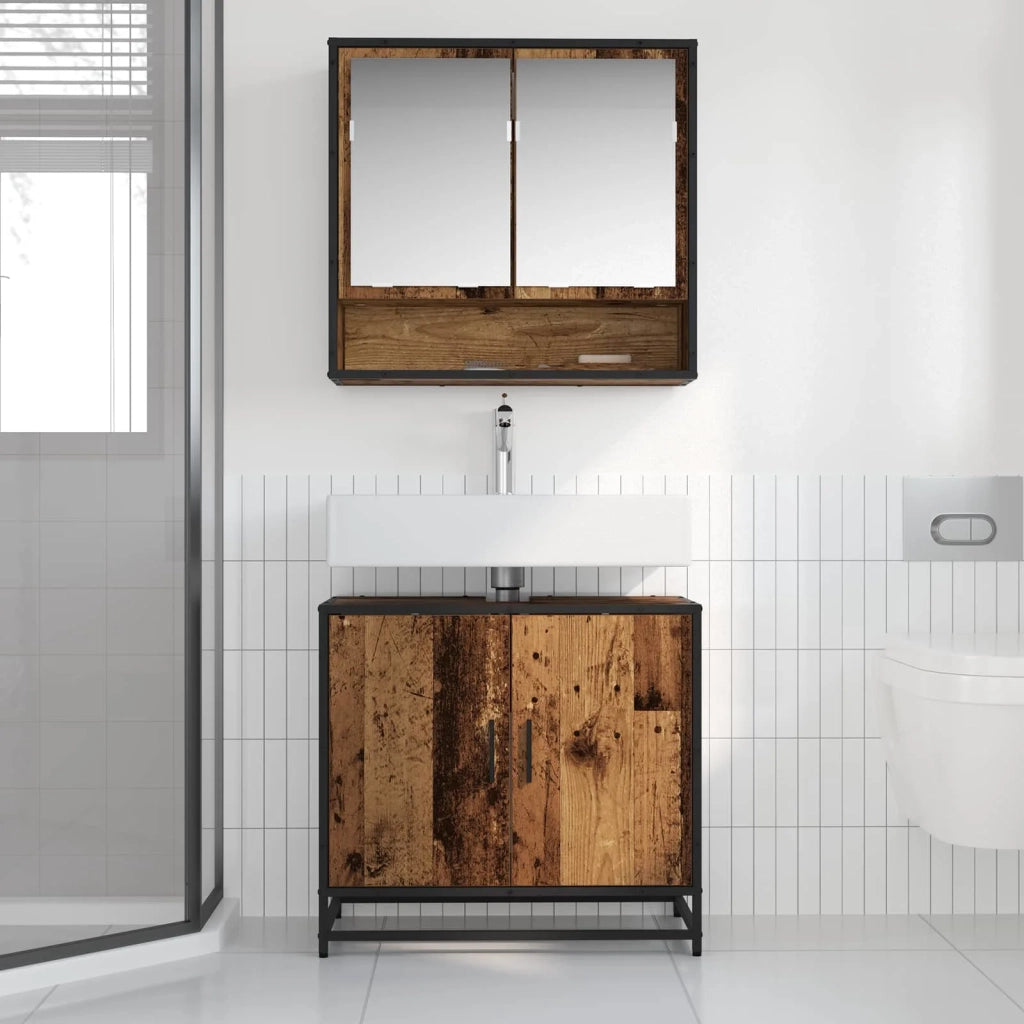 Set di mobili per il bagno con lo scaffale 2 pcs Legno vecchio 3402345