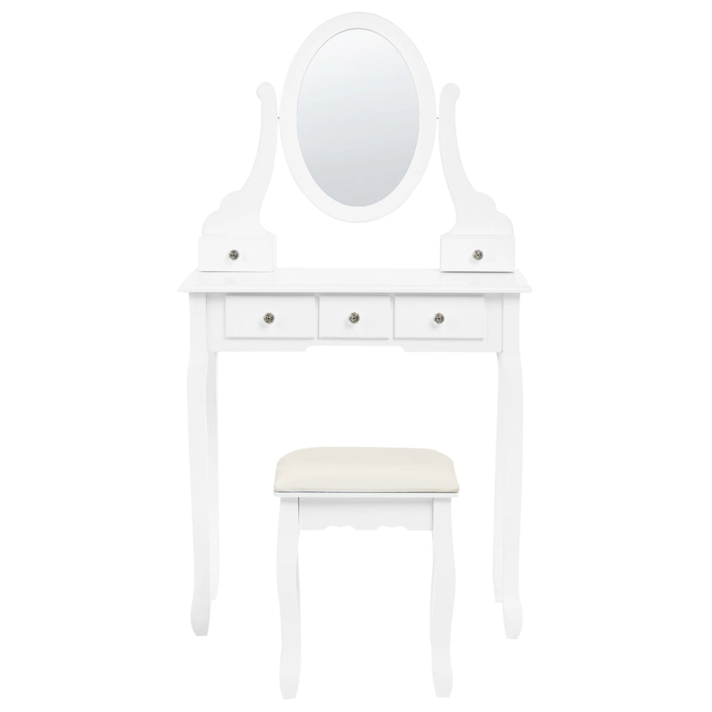Toeletta Bianca MDF Legno Massello 140 x 80 cm 5 Cassetti Mobili Soggiorno Glam Design Camera Da Letto