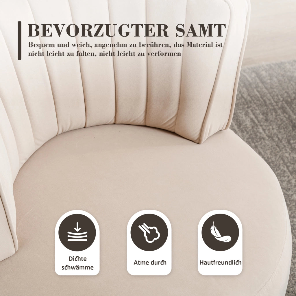 Poltrona Girevole a Botte ¨C MINIMAL ¨C Velluto Beige, Schienale Imbottito, Soggiorno