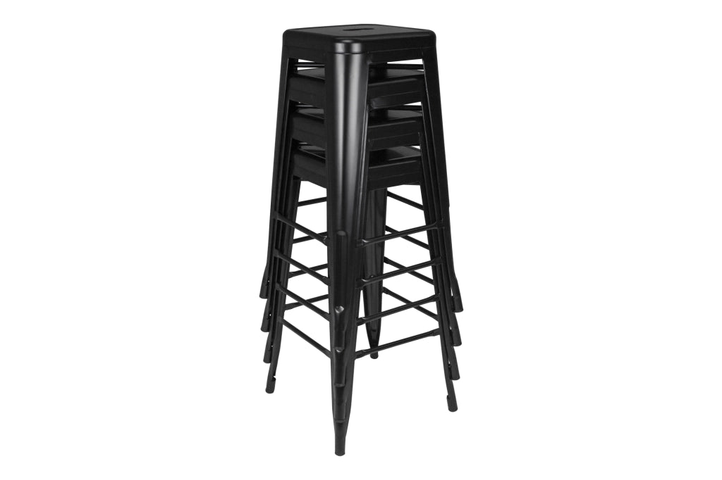 Set di 10 sgabelli bar cucina industriali in metallo nero, sgabelli impilabili - Maggie