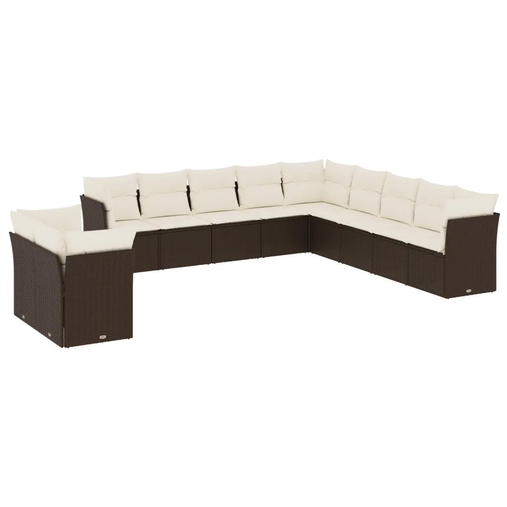Set Divani da Giardino 11 pz con Cuscini Polyrattan Marrone 3217883