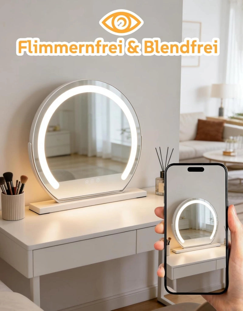 ZMH Specchio per il trucco illuminato rotondo specchio da toeletta LED 40x35cm 3 modalità di illuminazione regolabili