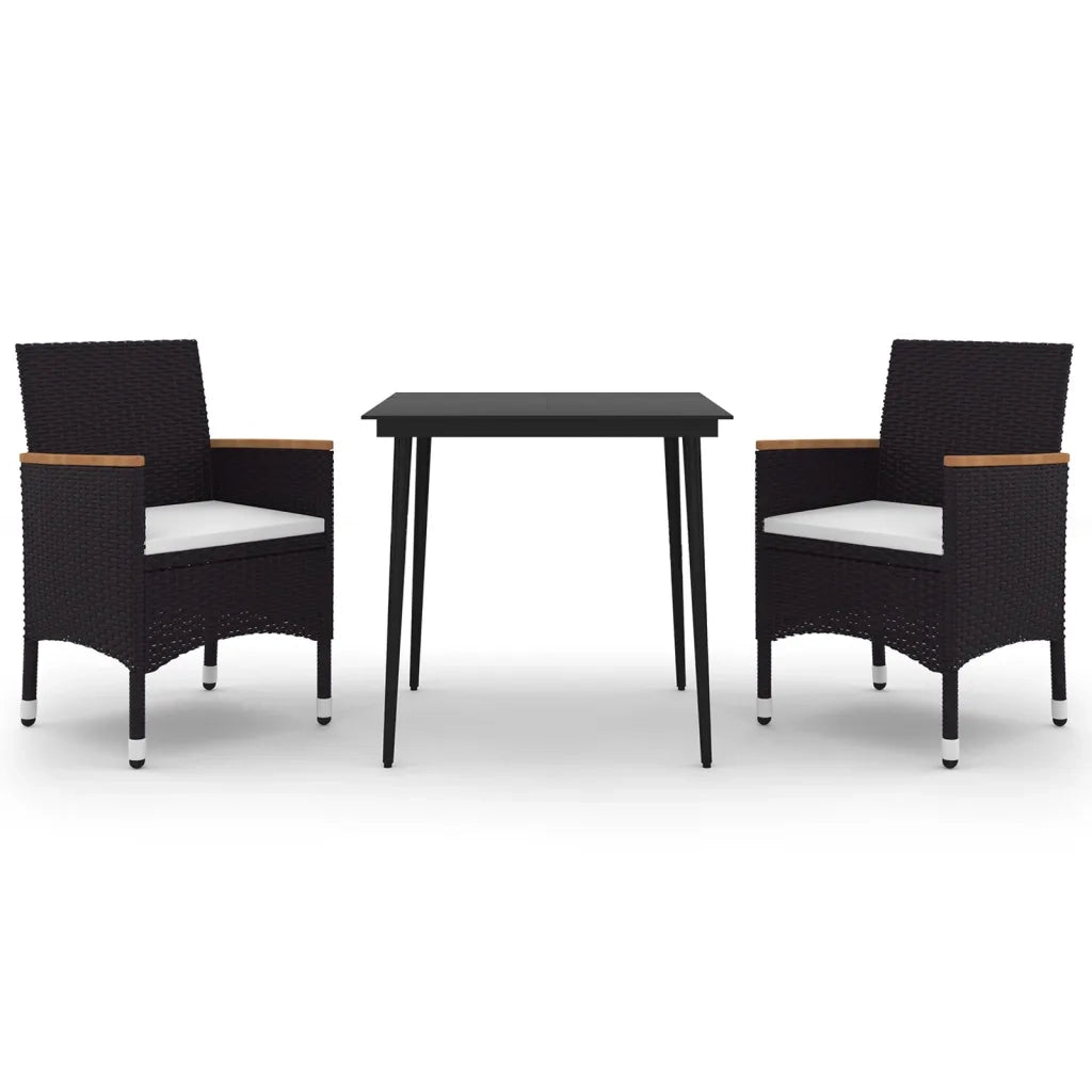 Set da Pranzo per Giardino 3 pz con Cuscini Polyrattan e Vetro cod mxl 35483