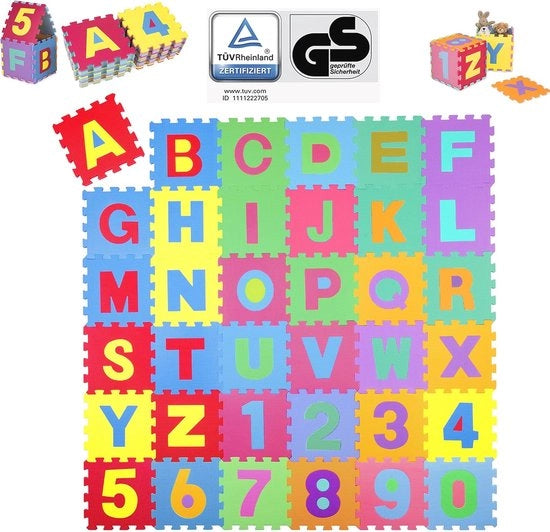 Matrice da 86 pezzi per bambini con numeri e lettere maiuscole - Area di gioco comoda e assorbente rumore