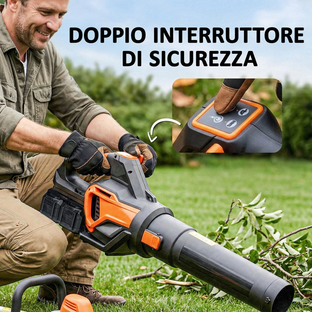 Soffiatore a Batteria 20V Motore Brushless 900W 3 Livelli Velocità Turbo Boost con Caricabatterie Arancione